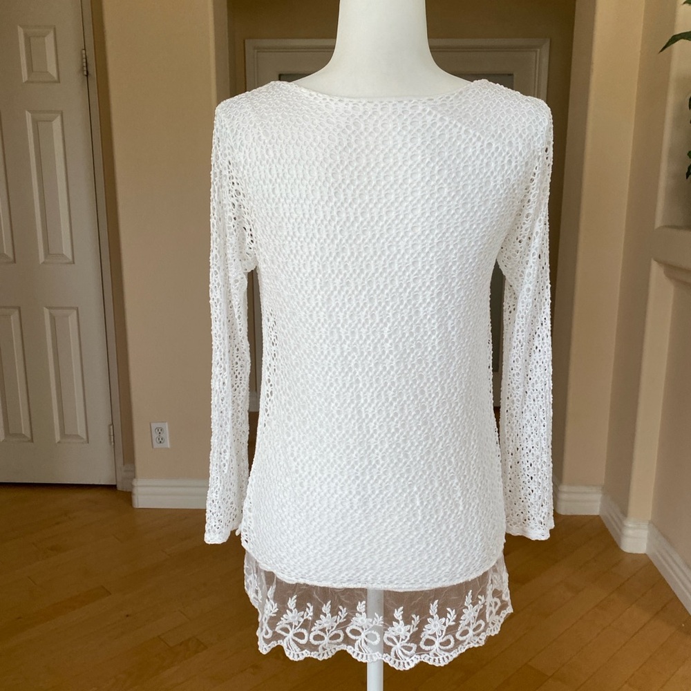 NWT Moda Italian Knit With Lace White Tunic Top - Picture 6 of 8